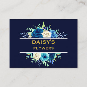 Royal Blue White Rose Flowers Floral    Business Card