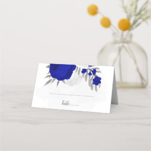 royal blue & white silver botanical wedding place card