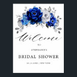 Royal Blue White Silver Bridal Shower Welcome Poster<br><div class="desc">Elegant royal blue white silver theme wedding welcome poster featuring elegant bouquet of royal blue,  Navy,  silver,  pure white color rose flowers buds and sage green eucalyptus leaves. Please contact me for any help in customization or if you need any other product with this design.</div>