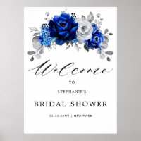 Royal Blue White Silver Bridal Shower Welcome