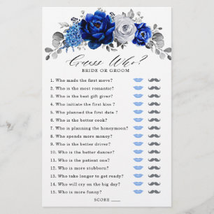 Royal Blue White Silver Floral Bridal Shower Game