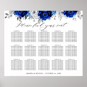 Royal Blue White Silver Floral Seating chart
