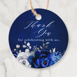 Royal Blue White Silver Floral Thank you Favour Ta Favour Tags
