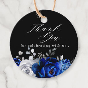 Royal Blue White Silver Floral Thank you Favour Ta Favour Tags