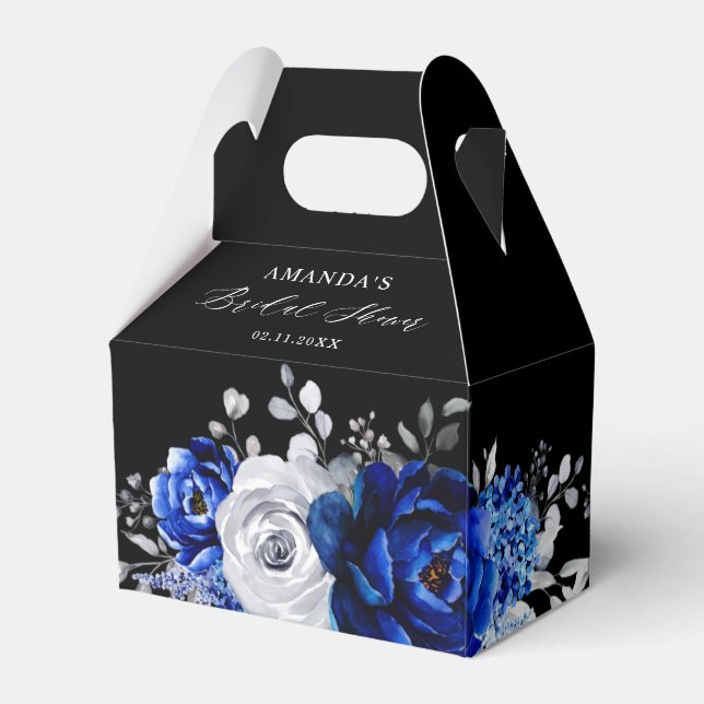 Royal Blue White Silver Metallic Bridal Shower Fav Favour Box (Back Side)