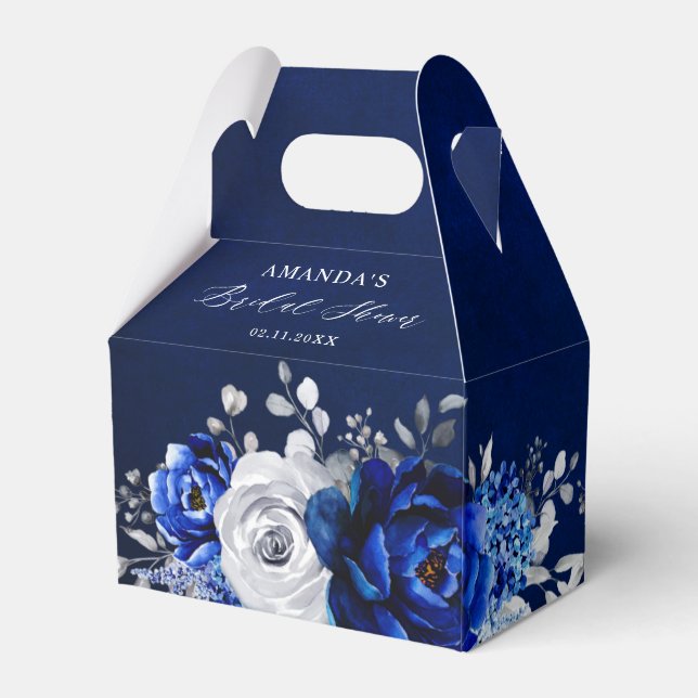 Royal Blue White Silver Metallic Bridal Shower Fav Favour Box (Back Side)