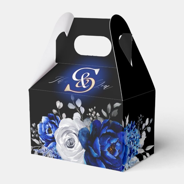 Royal Blue White Silver Metallic Bridal Shower Fav Favour Box (Front Side)