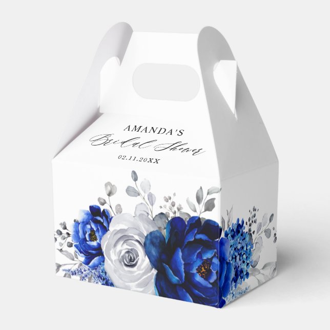 Royal Blue White Silver Metallic Bridal Shower Favour Box (Back Side)