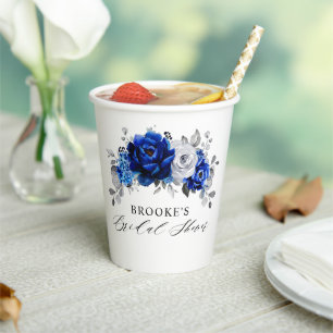 Royal Blue White Silver Metallic Bridal Shower Paper Cups