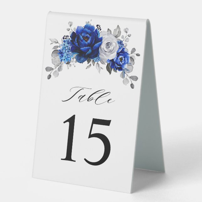 Royal Blue White Silver Metallic Floral Wedding (Front)