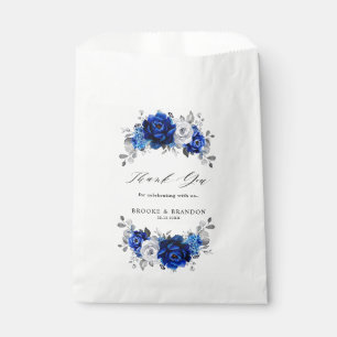 Royal Blue White Silver Metallic Floral Wedding Favour Bags