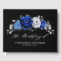 Royal Blue White Silver Metallic Floral Wedding Gu