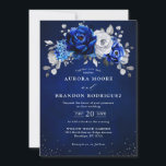 Royal Blue White Silver Metallic Floral Wedding In Invitation<br><div class="desc">Elegant royal blue white silver theme wedding Invitation featuring elegant bouquet of royal blue,  Navy,  silver,  pure white colour rose flowers buds and sage green eucalyptus leaves. Please contact me for any help in customisation or if you need any other product with this design.</div>