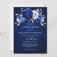 Royal Blue White Silver Metallic Floral Wedding In