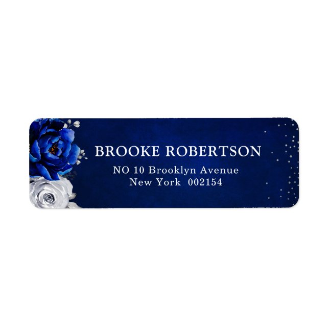 Royal Blue White Silver Metallic Floral Wedding La (Front)