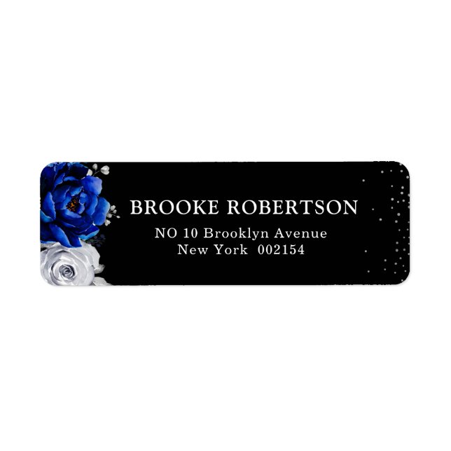 Royal Blue White Silver Metallic Floral Wedding La (Front)