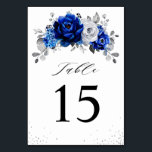 Royal Blue White Silver Metallic Floral Wedding Ta Table Number<br><div class="desc">Elegant royal blue white silver theme wedding table numbers featuring elegant bouquet of royal blue,  Navy,  silver,  pure white colour rose flowers buds and sage green eucalyptus leaves. Please contact me for any help in customisation or if you need any other product with this design.</div>