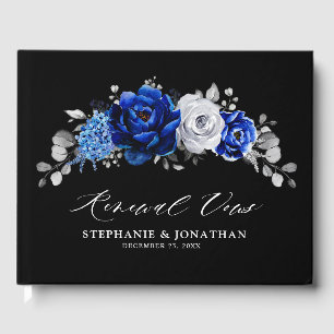 Royal Blue White Silver Metallic Floral wow renew Guest Book
