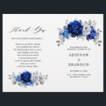 Royal Blue White Silver Metallic Wedding Program<br><div class="desc">Elegant royal blue white silver theme wedding program featuring elegant bouquet of royal blue,  Navy,  silver,  pure white colour rose flowers buds and sage green eucalyptus leaves. Please contact me for any help in customisation or if you need any other product with this design.</div>