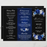 Royal Blue White Silver Tri-fold Wedding Program<br><div class="desc">Elegant royal blue white silver theme wedding program featuring elegant bouquet of royal blue,  Navy,  silver,  pure white colour rose flowers buds and sage green eucalyptus leaves. Please contact me for any help in customisation or if you need any other product with this design.</div>