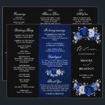 Royal Blue White Silver Tri-fold Wedding Program<br><div class="desc">Elegant royal blue white silver theme wedding program featuring elegant bouquet of royal blue,  Navy,  silver,  pure white colour rose flowers buds and sage green eucalyptus leaves. Please contact me for any help in customisation or if you need any other product with this design.</div>