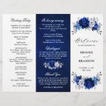 Royal Blue White Silver Tri-fold Wedding Program<br><div class="desc">Elegant royal blue white silver theme wedding program featuring elegant bouquet of royal blue,  Navy,  silver,  pure white colour rose flowers buds and sage green eucalyptus leaves. Please contact me for any help in customisation or if you need any other product with this design.</div>