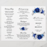 Royal Blue White Silver Tri-fold Wedding Program<br><div class="desc">Elegant royal blue white silver theme wedding program featuring elegant bouquet of royal blue,  Navy,  silver,  pure white colour rose flowers buds and sage green eucalyptus leaves. Please contact me for any help in customisation or if you need any other product with this design.</div>