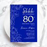 Royal Blue White Surprise 80th Birthday Invitation<br><div class="desc">Royal Blue White Surprise 80th Birthday Invitation. Minimalist modern feminine design features botanical accents and typography script font. Simple floral invite card perfect for a stylish female surprise bday celebration. Printed Zazzle invitations or instant download digital printable template.</div>