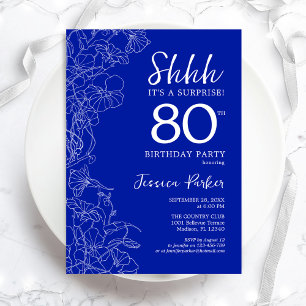 Royal Blue White Surprise 80th Birthday Invitation