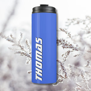 Royal Blue White Text Elegant Minimal Customised Thermal Tumbler