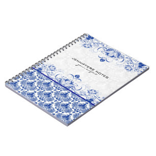 Royal Blue & White Vintage Damasks & Swirls Notebook