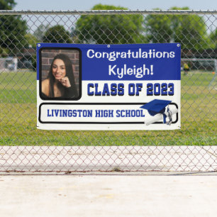 Royal Blue & White Vinyl Graduation Banner