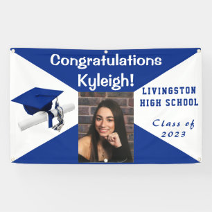 Royal Blue & White Vinyl Graduation Photo Banner