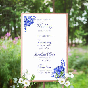 Royal Blue & White Watercolor Floral Welcome Sign