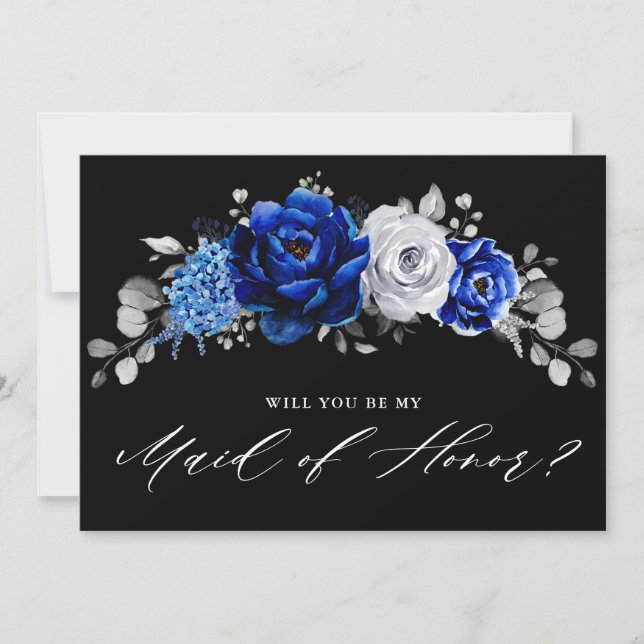 Royal Blue White will  you be my maid of honour In Invitation (Front)