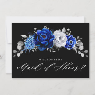 Royal Blue White will  you be my maid of honour In Invitation