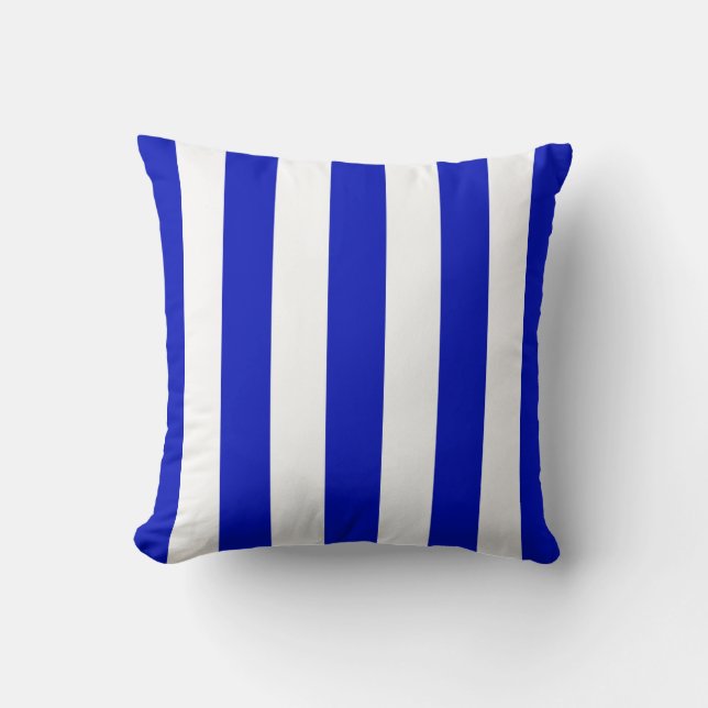 Royal Blue White XL Stripes Pattern Cushion (Front)