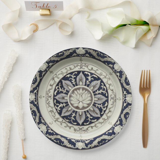 Royal Blue wildflower Floral Ceramic Wedding Paper Plate (Wedding)