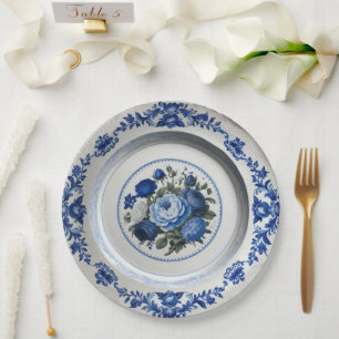 Royal Blue wildflower Floral Ceramic Wedding Paper Plate