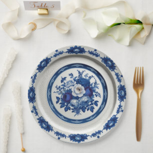 Royal Blue wildflower Floral Ceramic Wedding Paper Plate