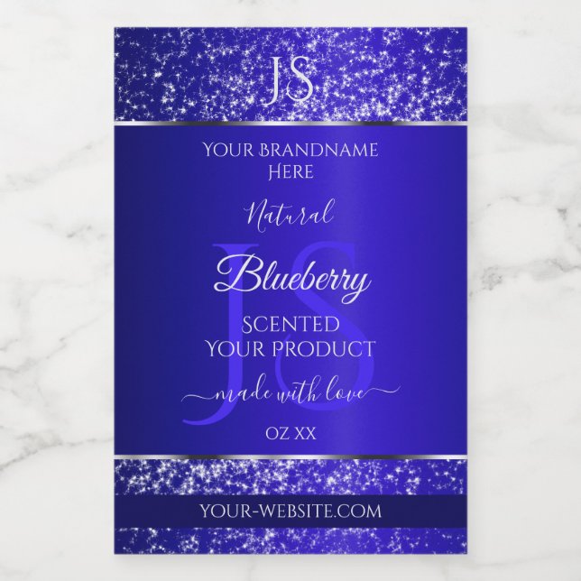 Royal Blue with Glitter Initials Product Labels (Single Label)