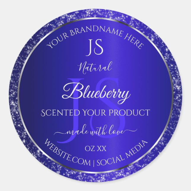 Royal Blue with Glitter Initials Product Labels (Front)
