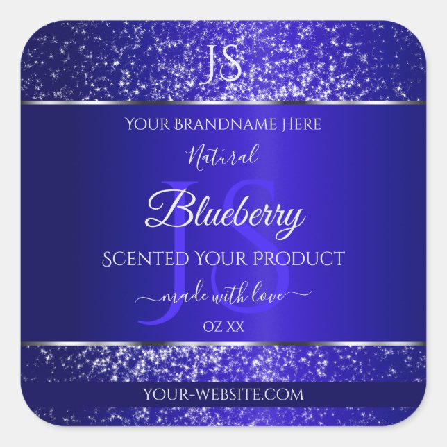 Royal Blue with Glitter Initials Product Labels (Front)