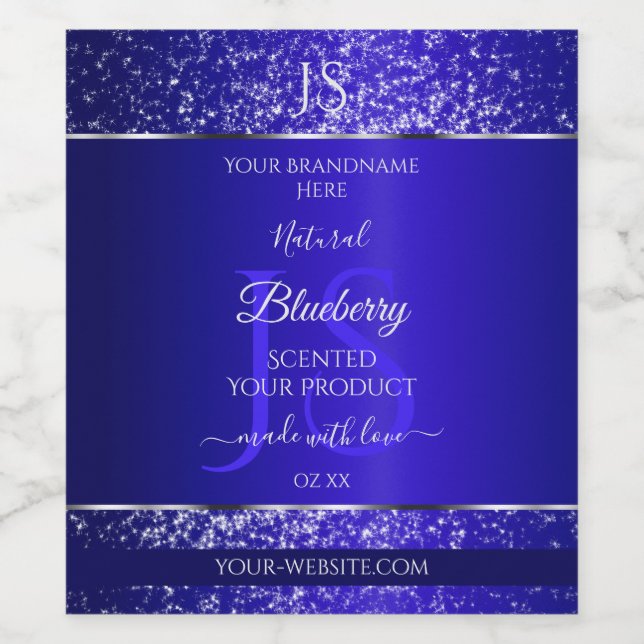 Royal Blue with Glitter Initials Product Labels (Single Label)
