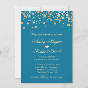 Royal Blue with Gold Confetti Polka Dots Wedding Invitation