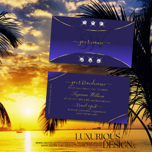 Royal Blue with Gold Decor Diamonds and Monogram Business Card
