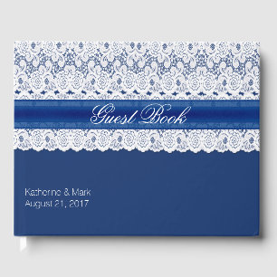 Royal Blue with Lace Wedding Guest Book