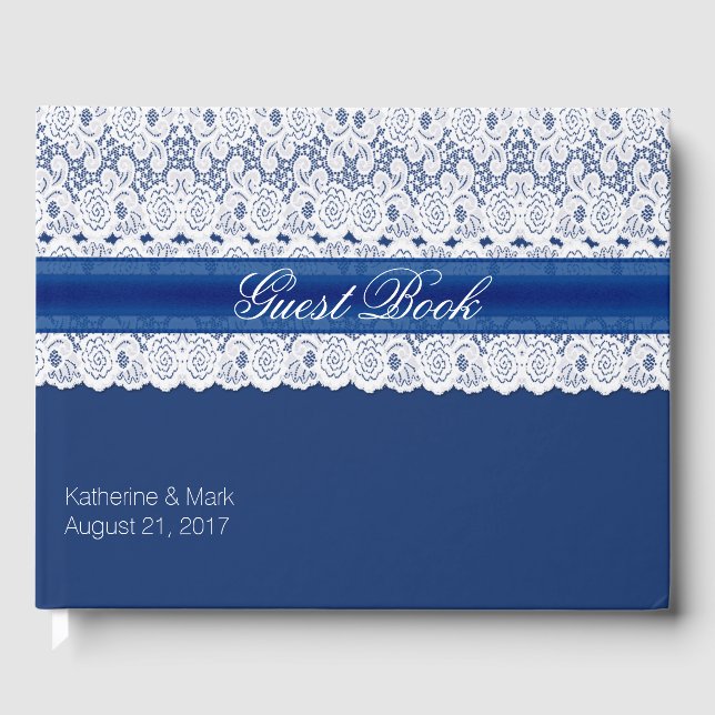 Royal Blue with Lace Wedding Guest Book (Front)