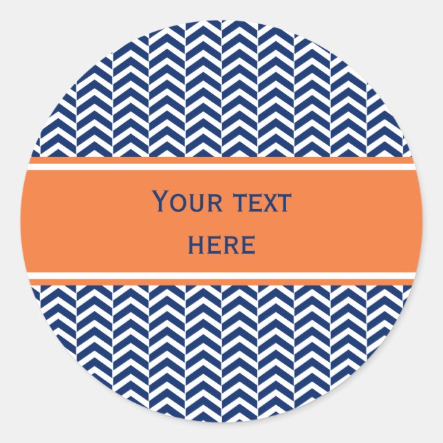 Royal Blue with Orange Chevron Pattern Classic Round Sticker (Front)
