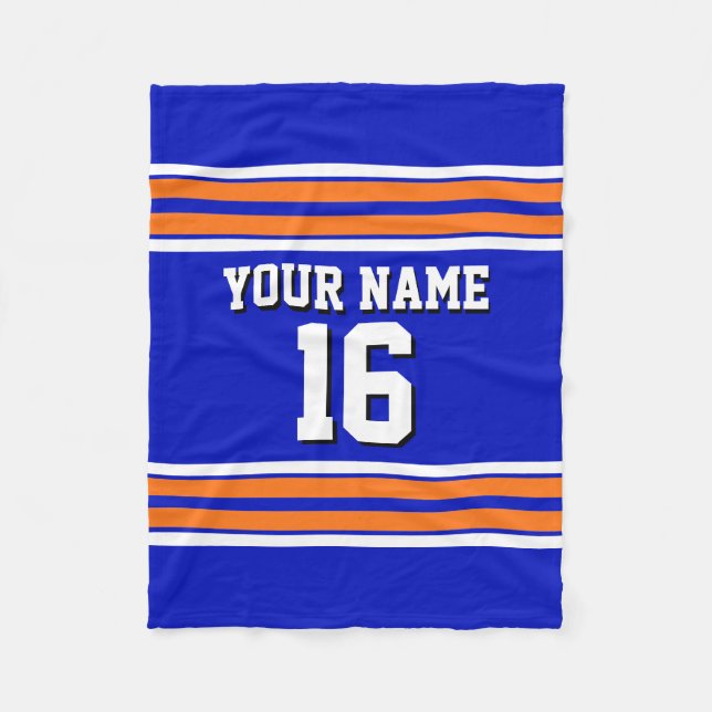 Royal Blue with Orange White Stripes Team Jersey V Fleece Blanket (Front)